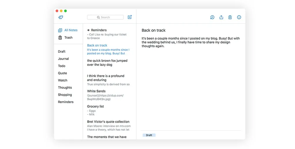 SimpleNote screenshot for Apple Notes alternatives